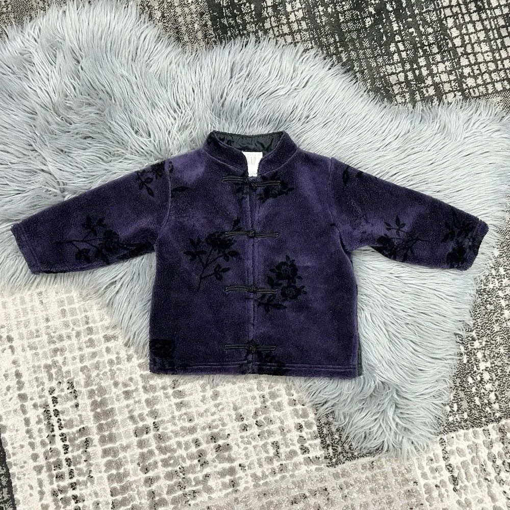 Vintage BABY GAP Girls Purple Large/XLarge (12-24 Month) Fleece Floral‎ Jacket